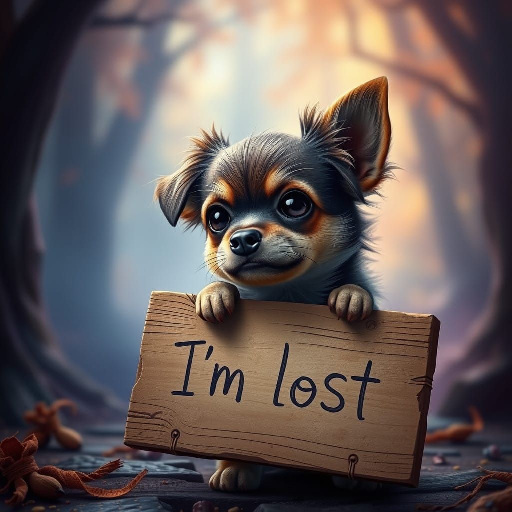Lost Canine in Whimsical Woodland