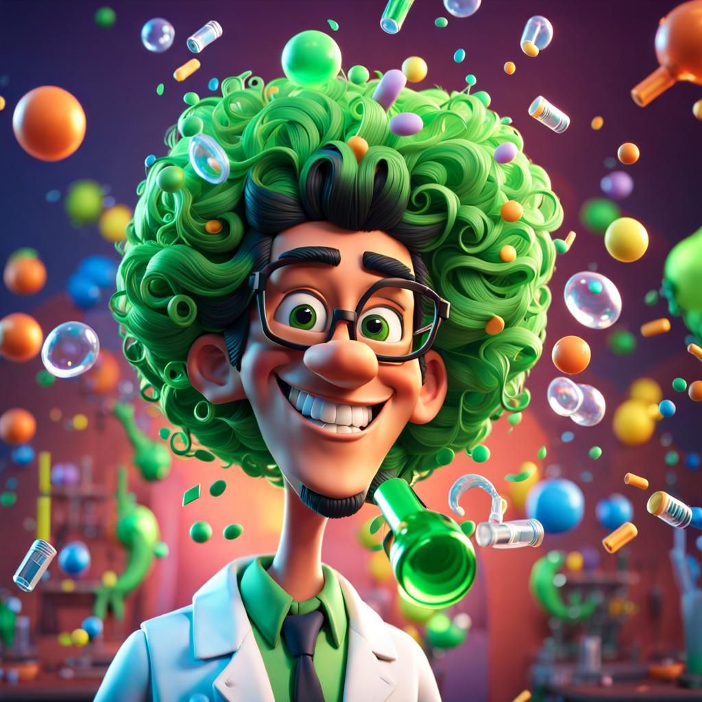 Smiling Scientist with Confetti in 3D Digital Art