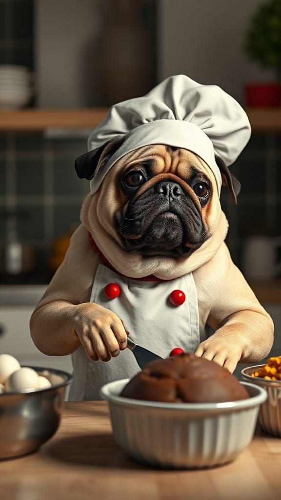 Pug Chef Whips Up Christmas Pudding in Gourmet Kitchen