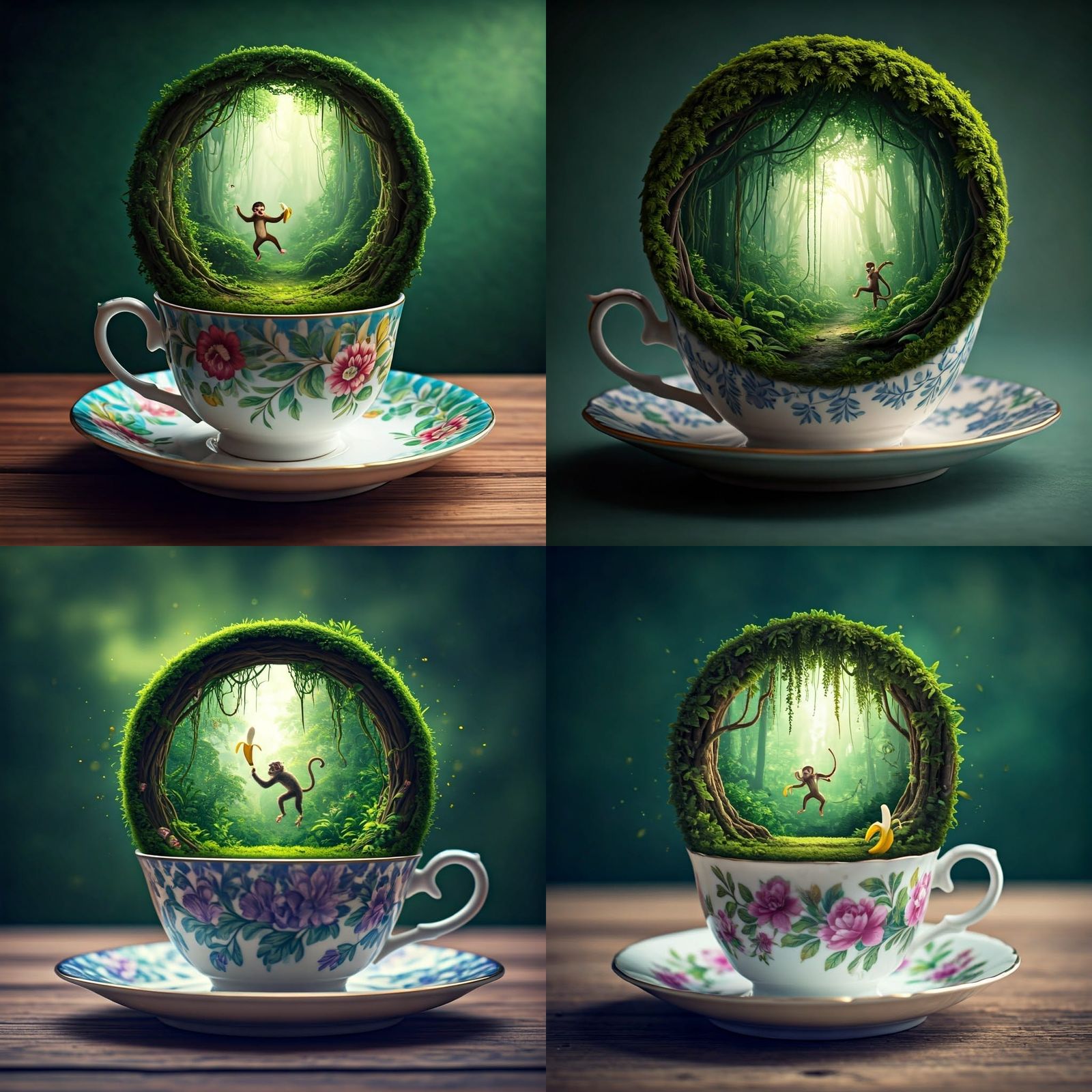 Miniature Jungle Scene Inside Teacup