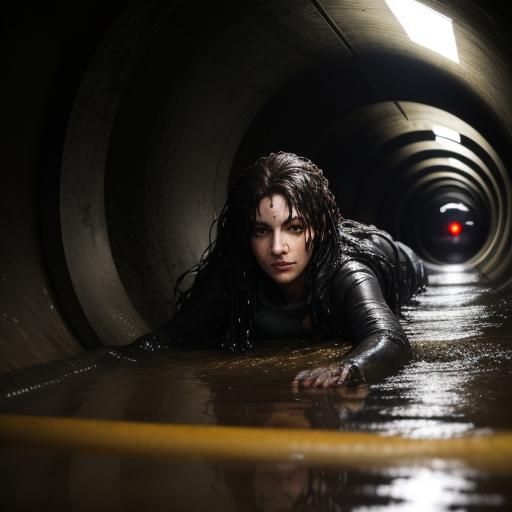 Stunning Woman Crawling Out of Sewer Pipe