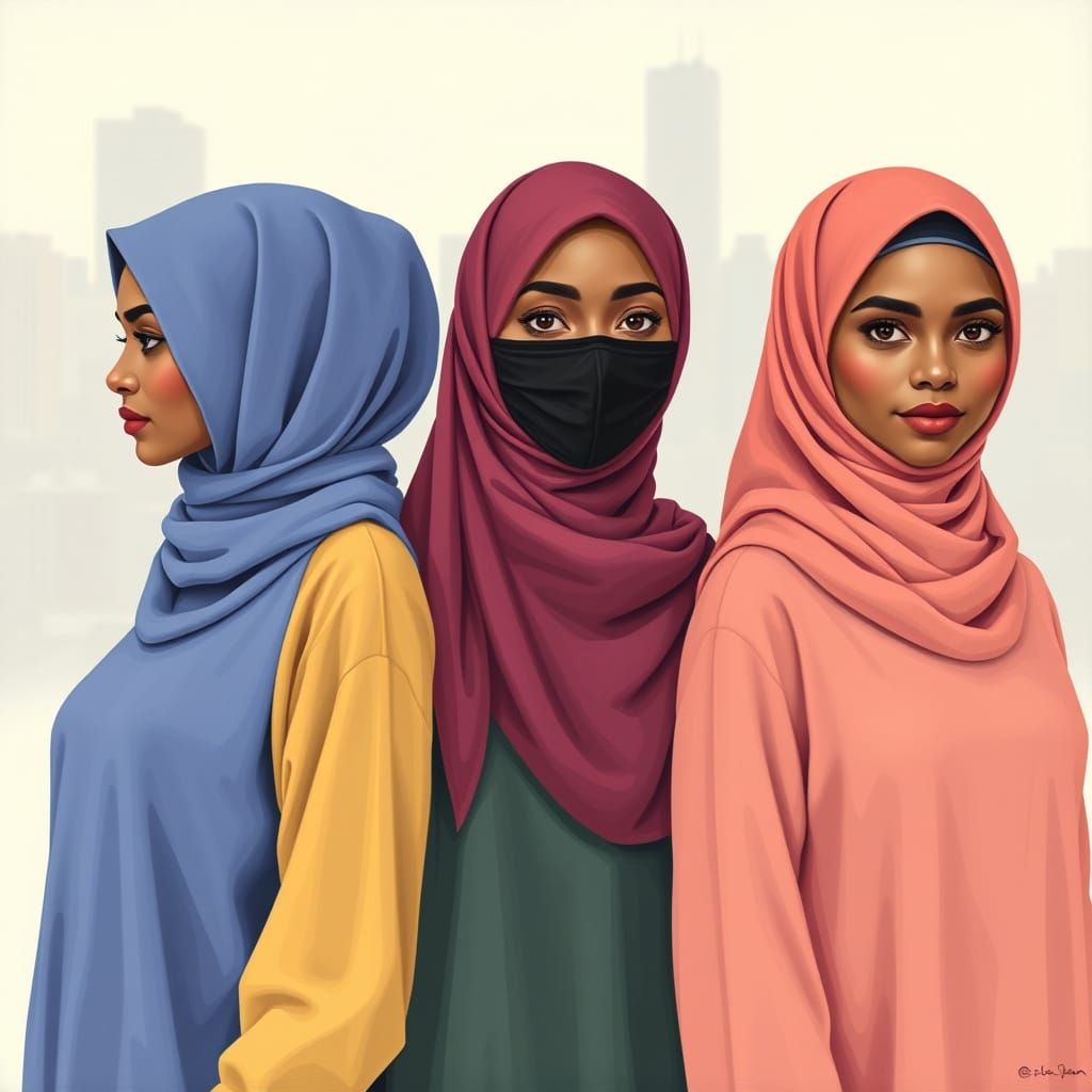 Hijabi Women in Modern Minimalist Portrait Style
