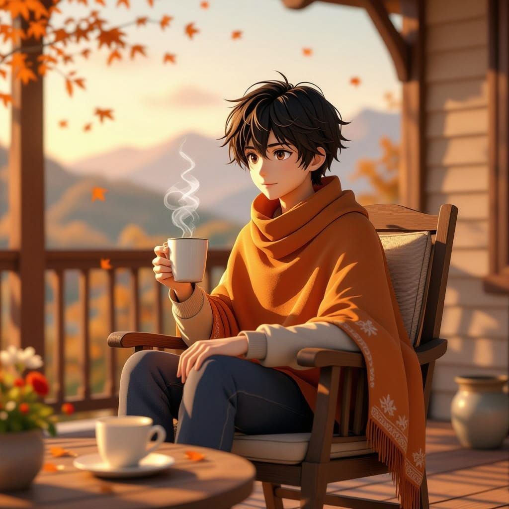 Serene Porch Scene in 3D Anime Style