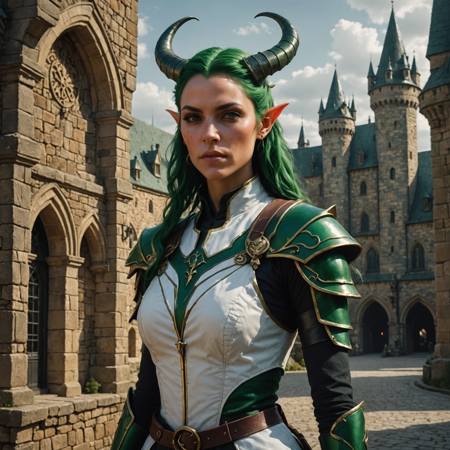 Tiefling Mage in Armored Dress Digital Painting