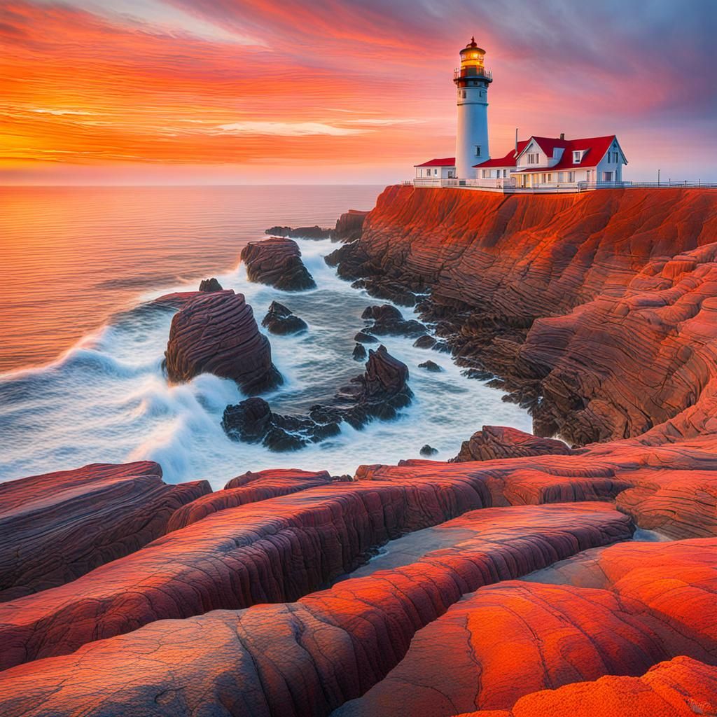 Fingerprint Landscape Art with Lighthouse at Dawn