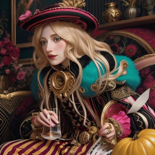 Botticelli-Inspired Long Blonde Hair with Psychedelic Detail...