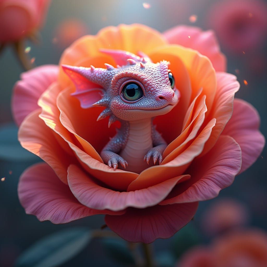 Enchanted World of Whimsy: Dragon Amidst Vibrant Bloom