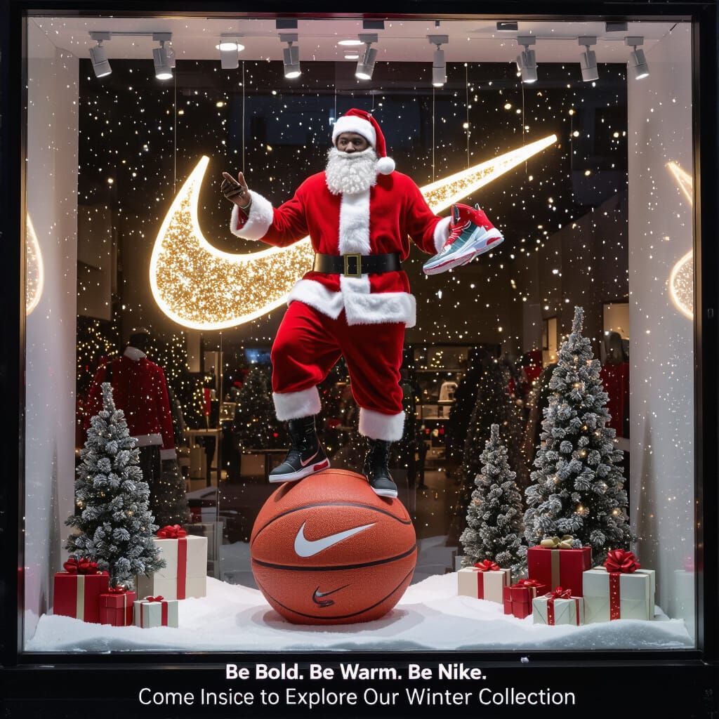 LeBron Santa Claus on Nike Ball in Holiday Store