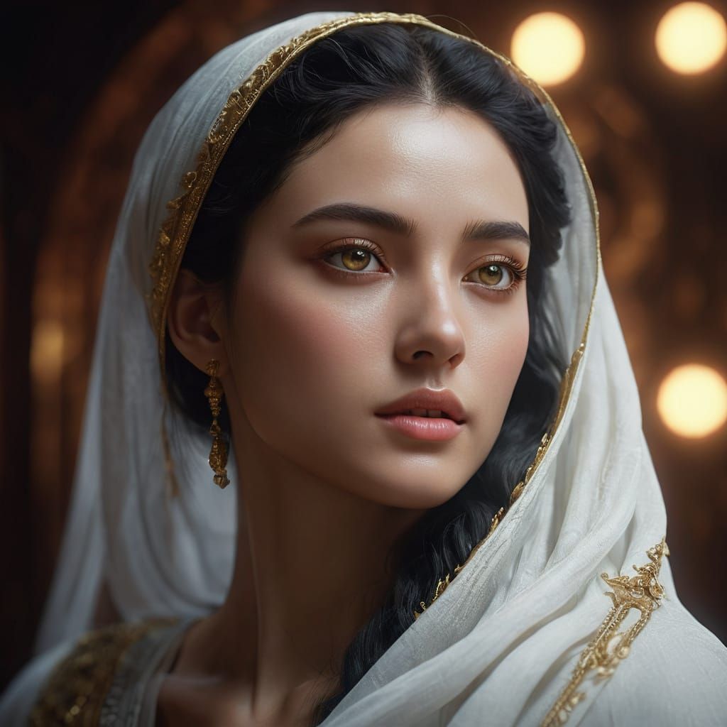 Renaissance Woman Portrait with Luminous Skin