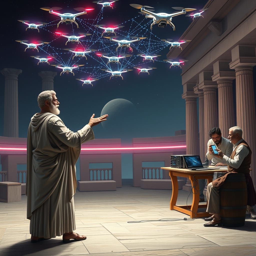 Philosophers in a Futuristic Amphitheater