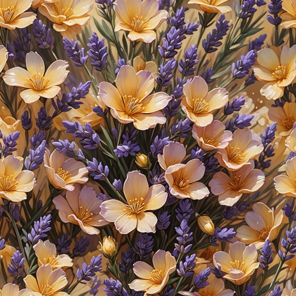 Glowing Lavender and Yellow Flower in Anime Art Style