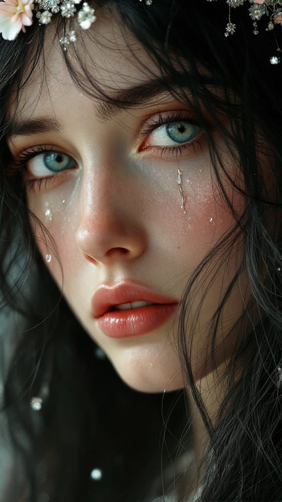 Ethereal Princess in Sequins, Oil Painting Style