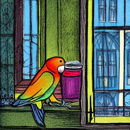 Charming Parrot in Whimsical Morning Light
