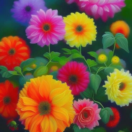Surreal Dahlia Garden Still Life Painting