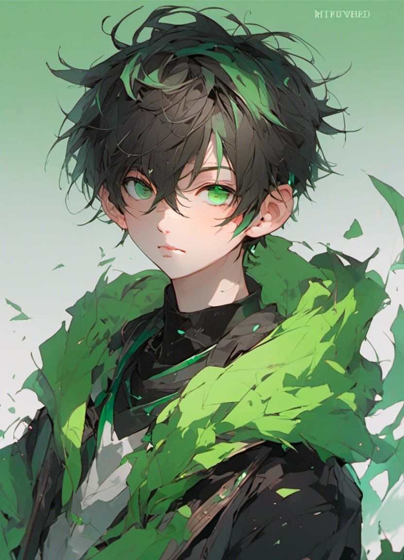 Green Themed Portrait of a Boy, Simple Style