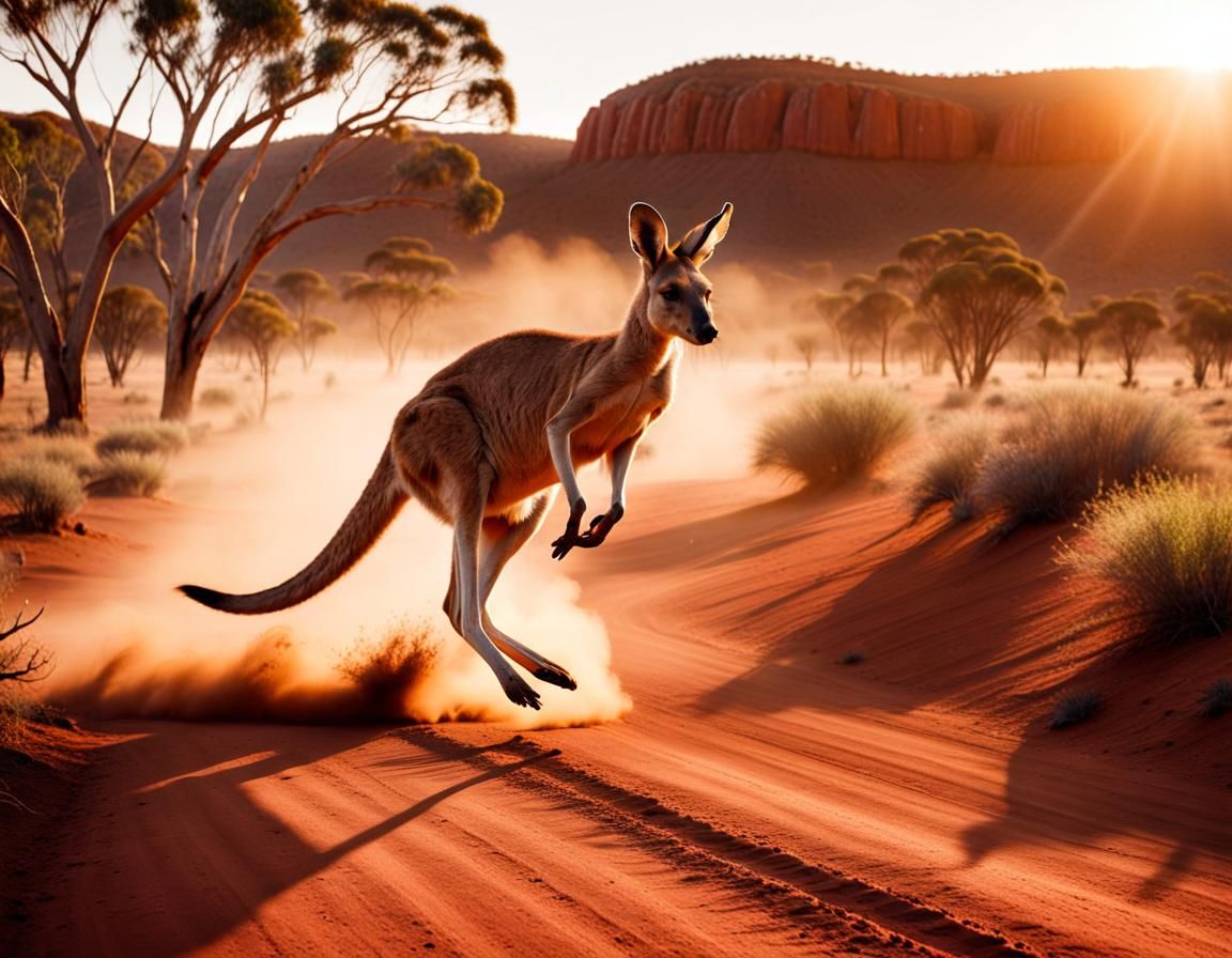 Kangaroo Bounding Through Outback: Hyper-Realistic Photograp...