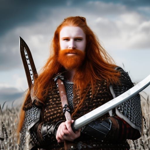 Barbarian Warrior in Golden Field: Hyperdetailed Portrait