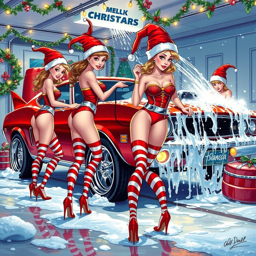 Christmas Elves Wash Santa's Pimped Out Muscle Car