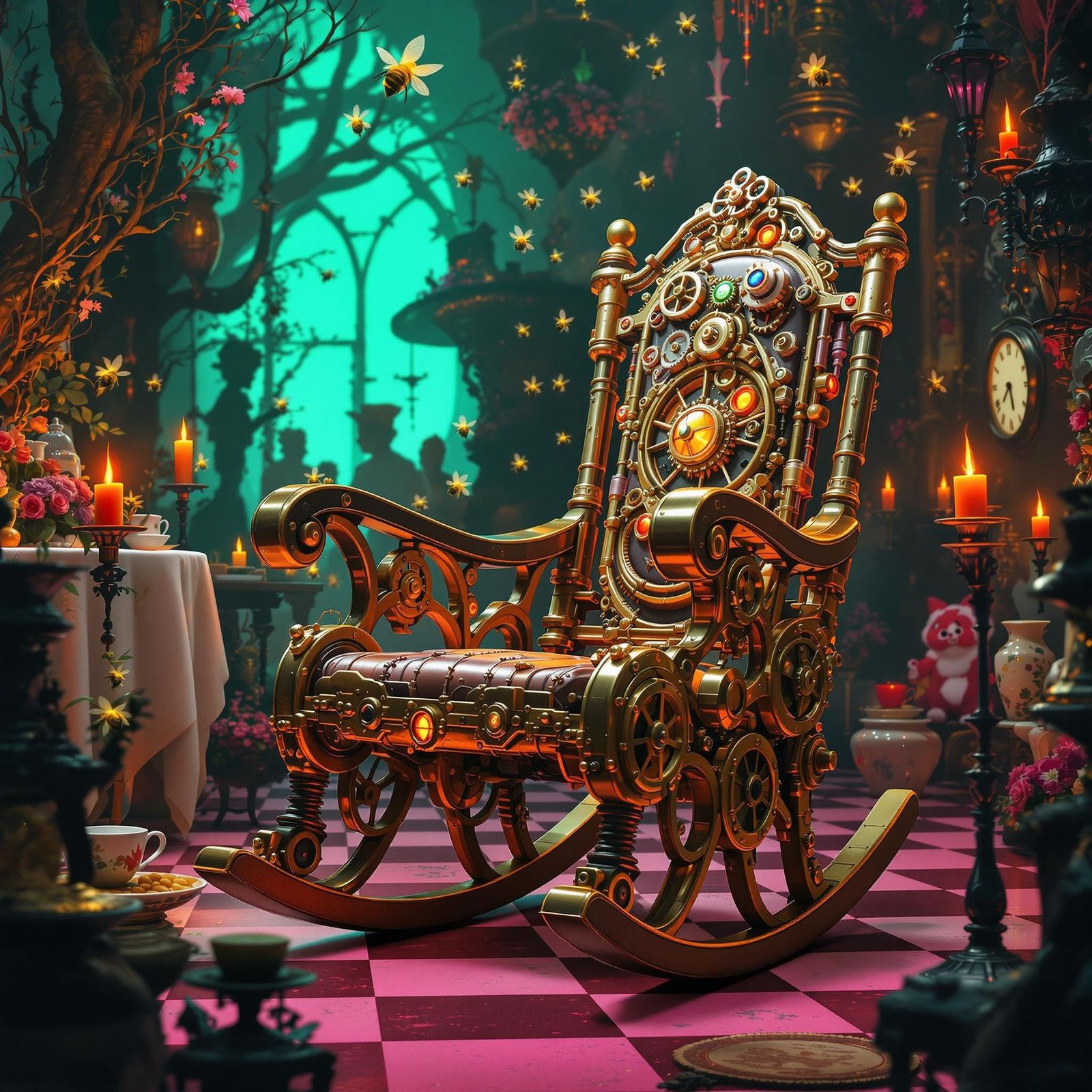Steampunk Bee-Powered Rocking Chair in Wonderland