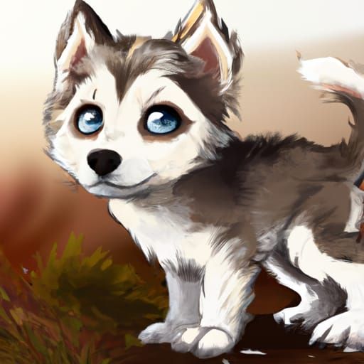 Adorable Husky Puppy in Fantasy Digital Illustration