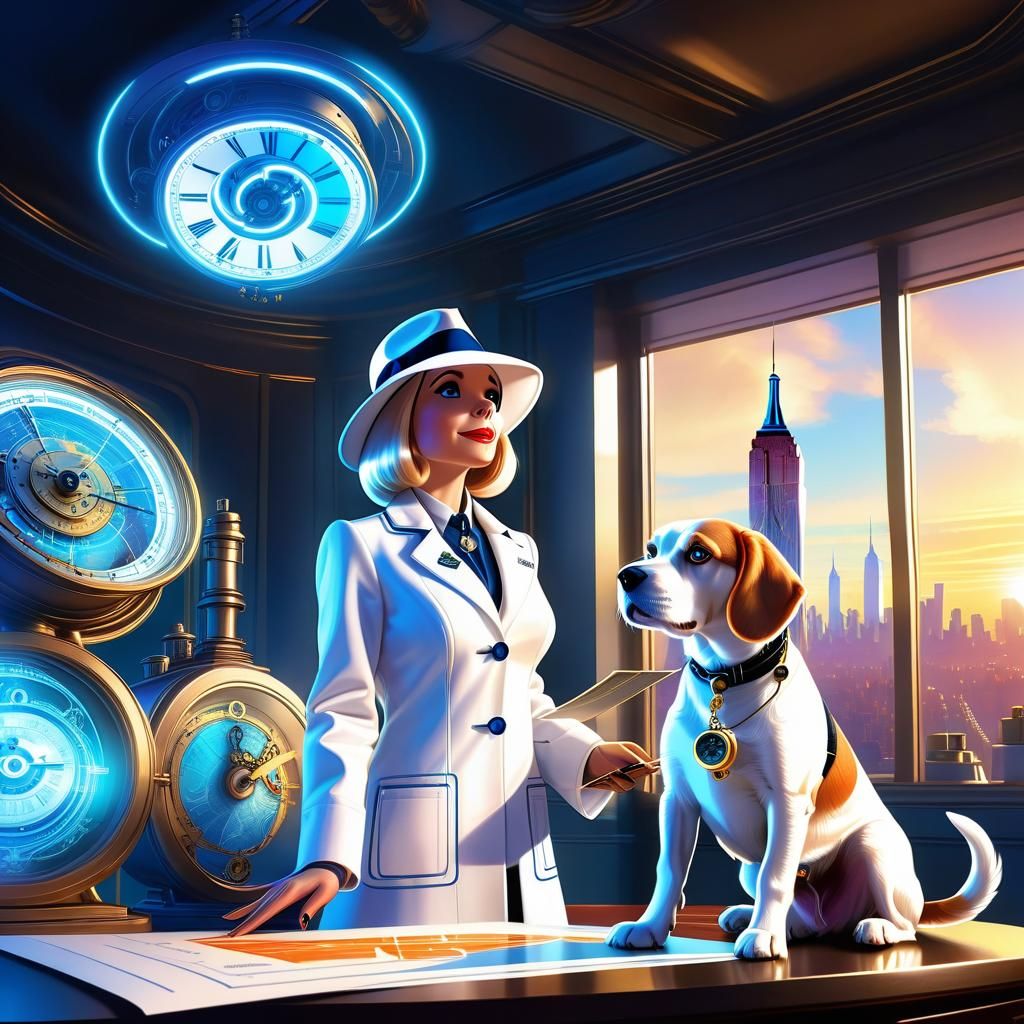 Anthropomorphic Beagle with Time Machine Blueprints