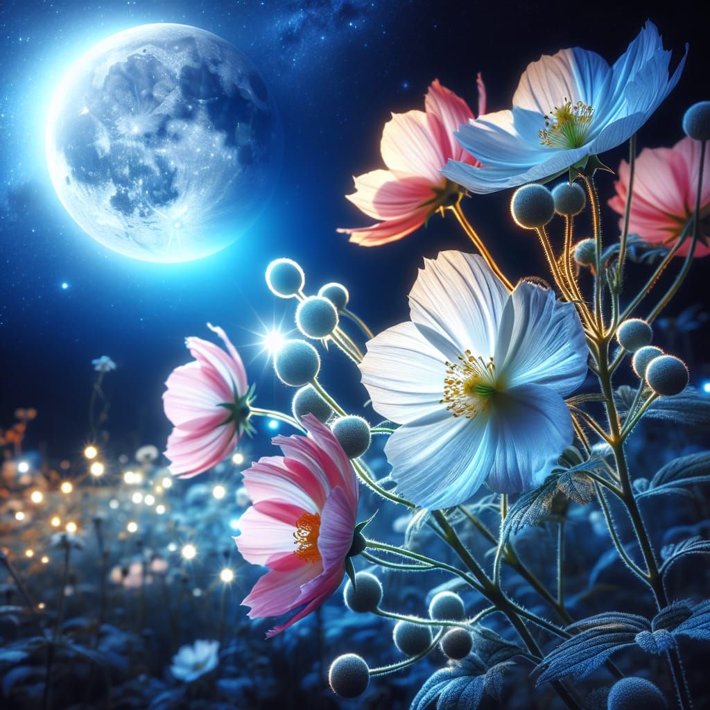 Moon Flowers Bloom Under Night Sky