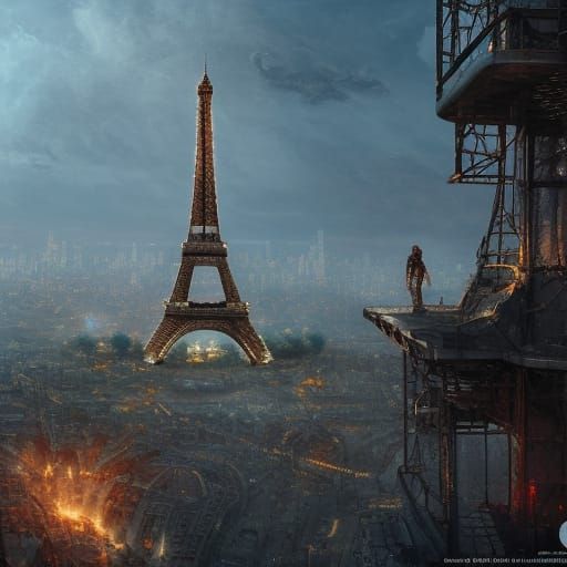 Post-Apocalyptic Eiffel Tower in Detailed Matte Painting