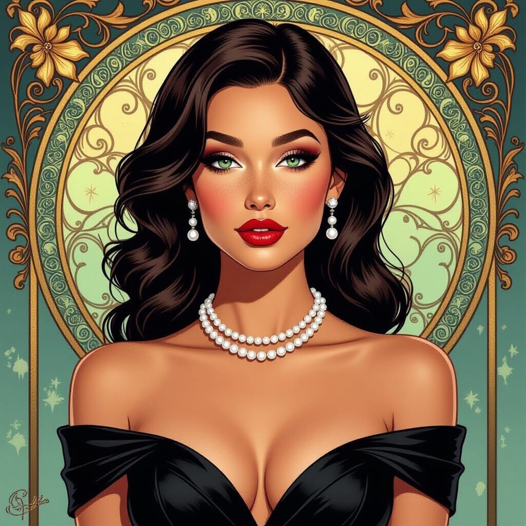 Mural of Bombshell Woman in Airbrushed Style