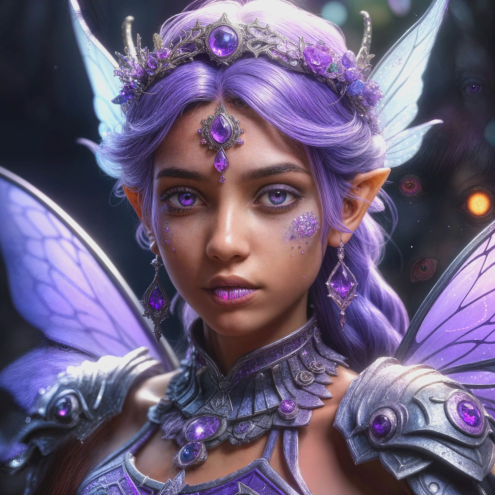 Realistic Fairy with Lavender Locks and Gemstone Makeup