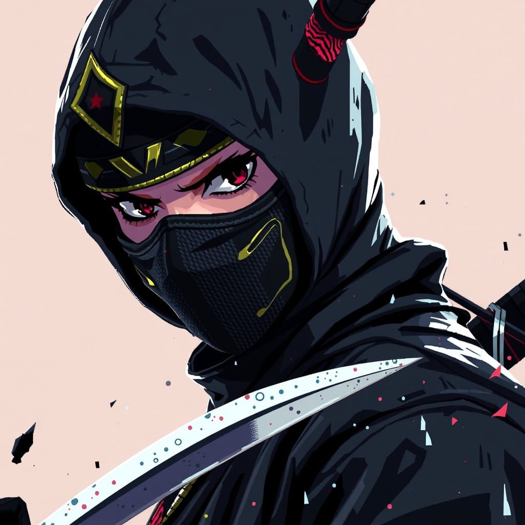 Cyberpunk Pixel Art Ninja in Distorted, High-Fantasy Style