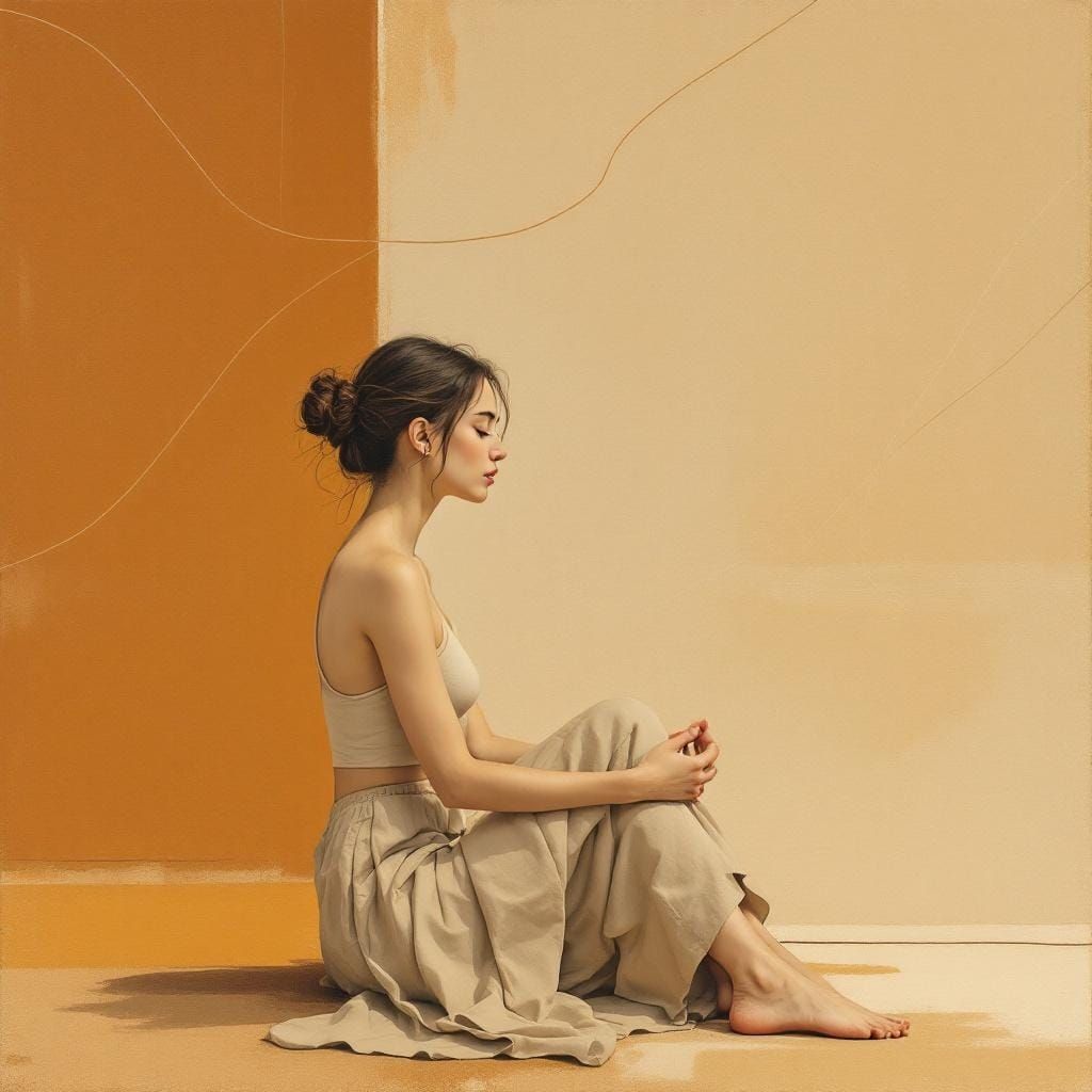 Contemplative Woman in Meditative Abstract Expressionism