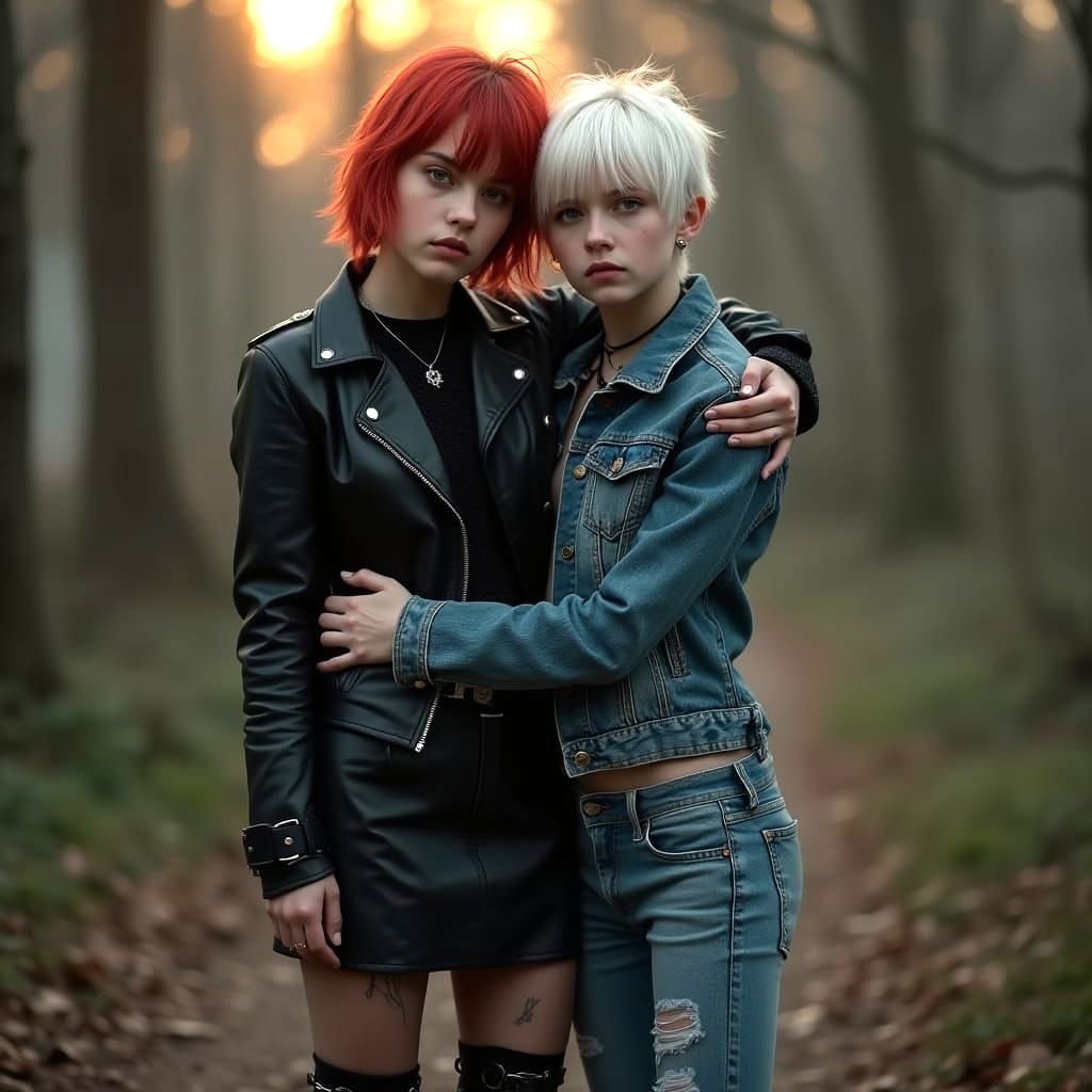 Moody European Goth Teens Embrace in Photorealistic Portrait