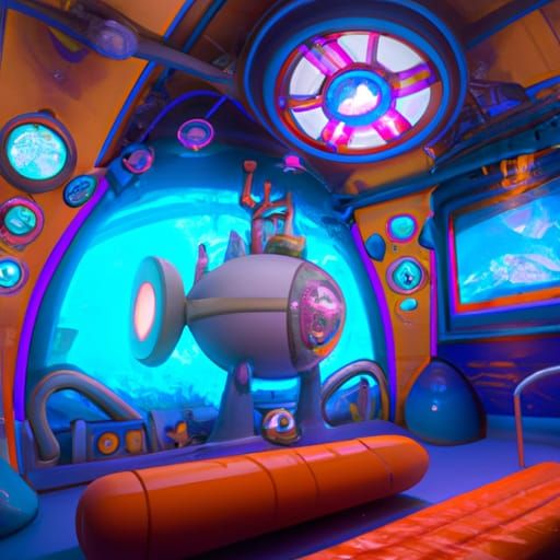 Pixar-Style Submarine Interior: 3D Digital Art