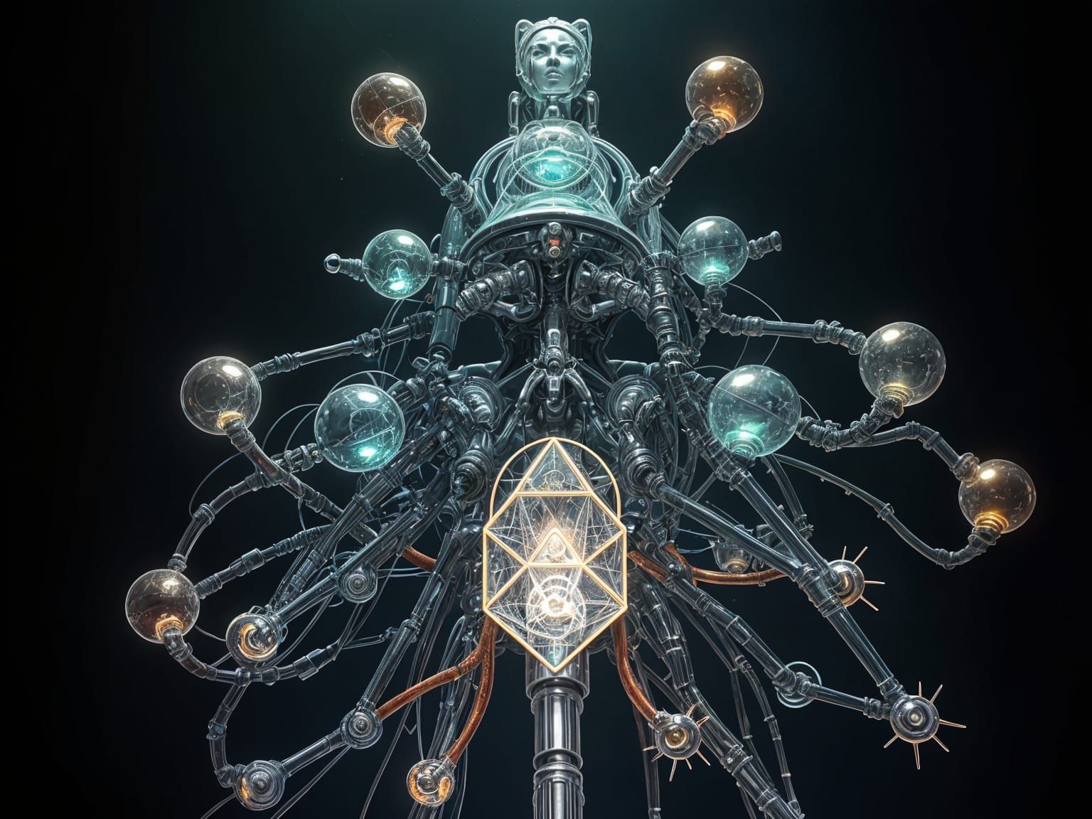 Cyberpunk Biomechanical Scape of Glass and Plastic Tubes