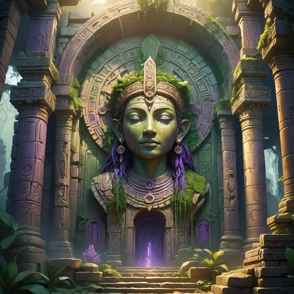 Mystical Oracle at Temple Entrance: Fantasy Concept Art