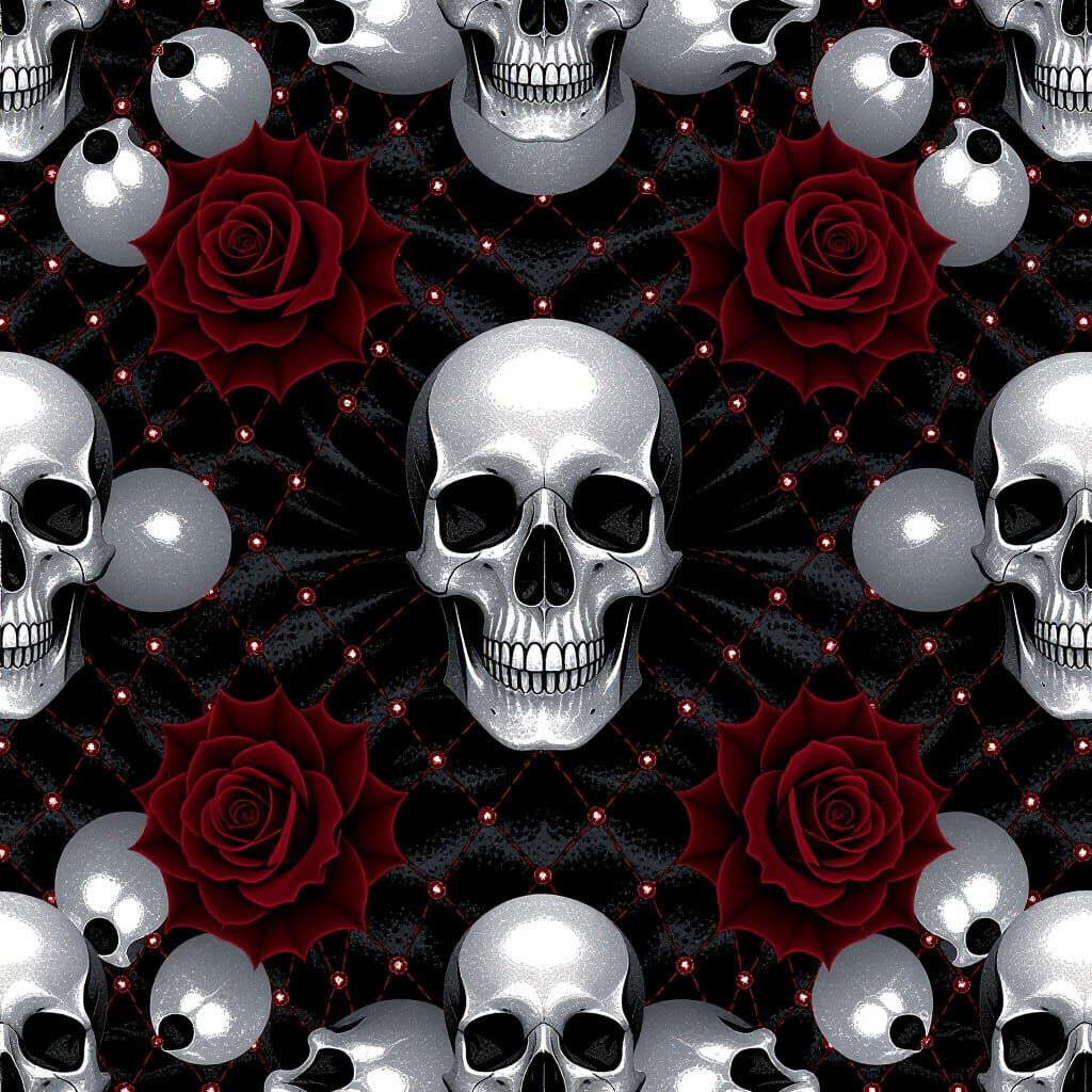 Gothic Skulls and Roses Tessellation in Dark Fantasy Style