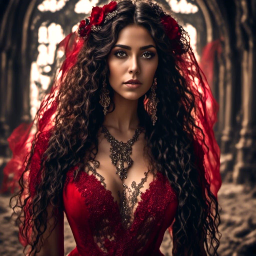 Flamenco Dancer in Red Dress on Beach