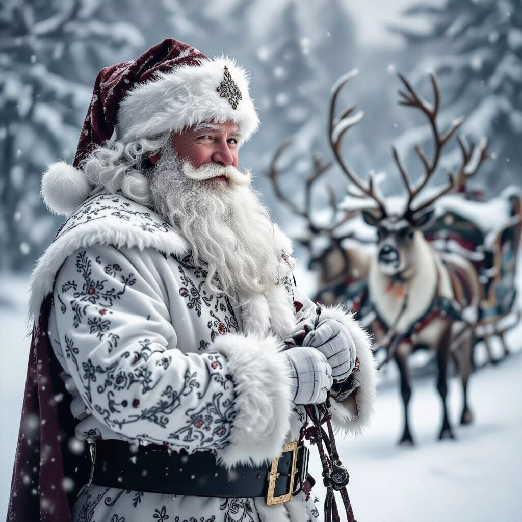 Monochrome Charcoal Drawing of Father Christmas