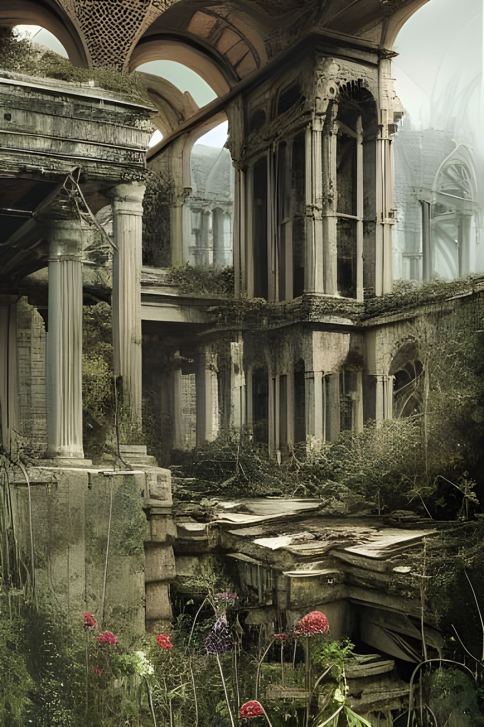 Ruins of an Alien City Overgrown with Flowers