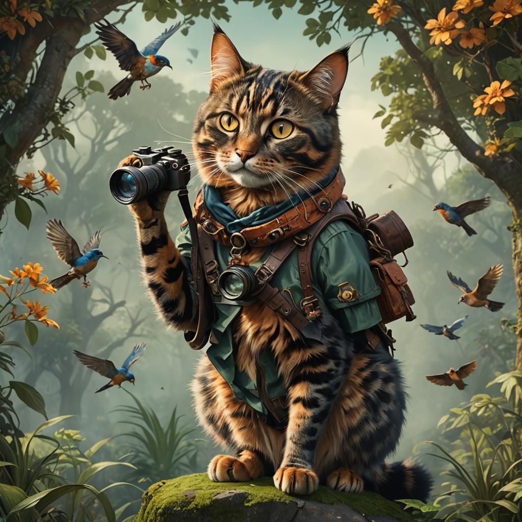 Tortoiseshell Cat Bird-Watching with Binoculars