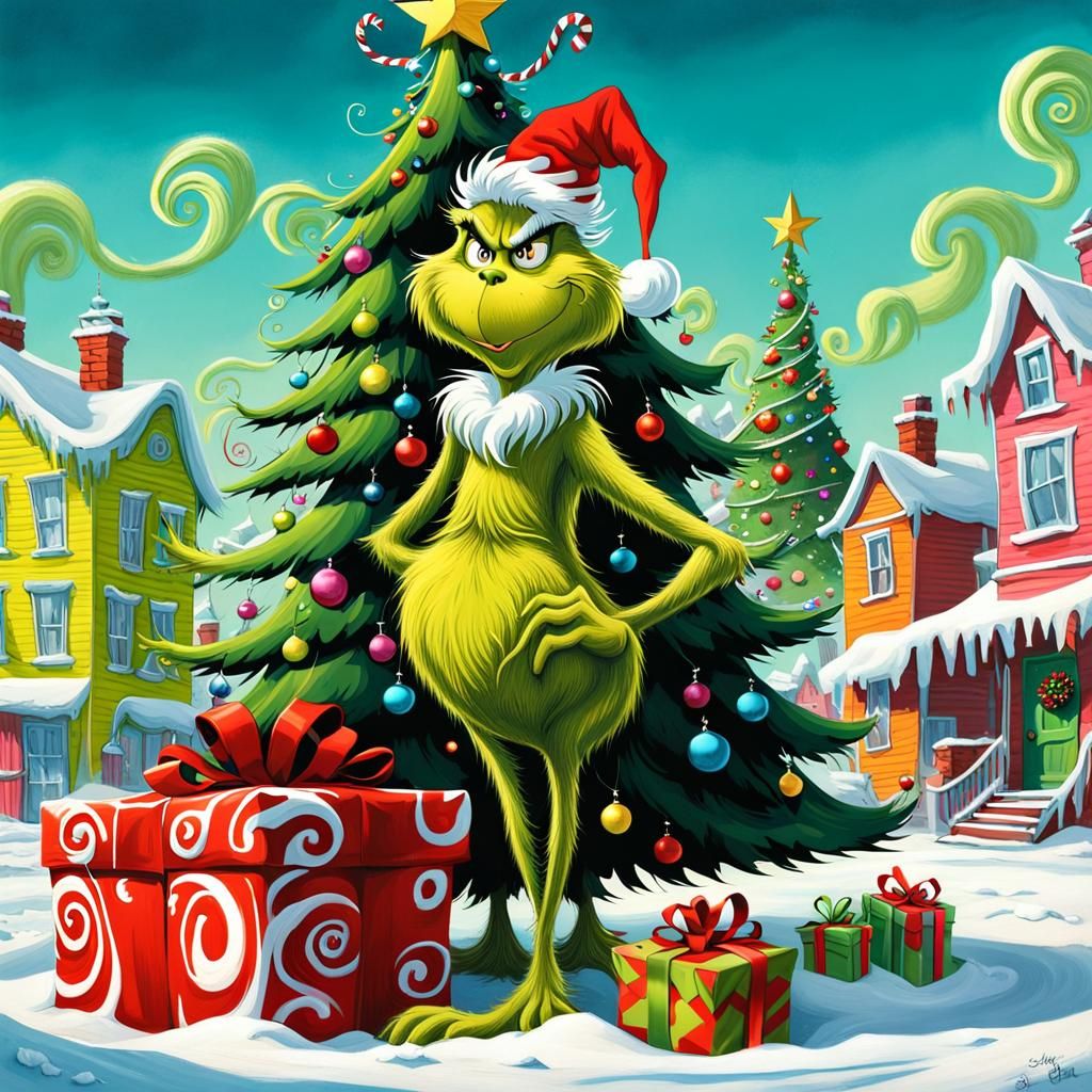 Whimsical Grinch Christmas Scene by Yarrow Cheney