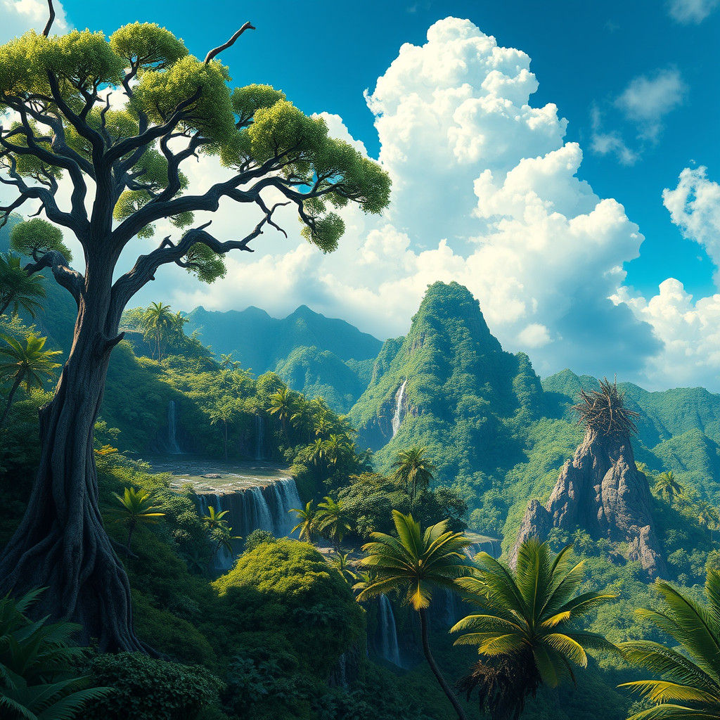 Surreal Hawaiian Landscape in Sci-Fi Concept Art Style