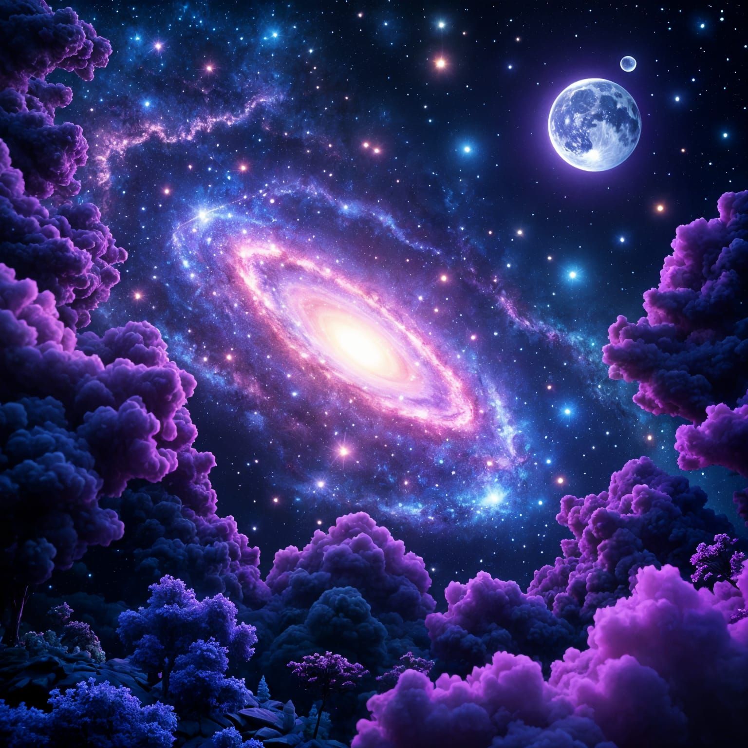 Galactic Cosmic Landscape with Meteorites and Vibrant Blues