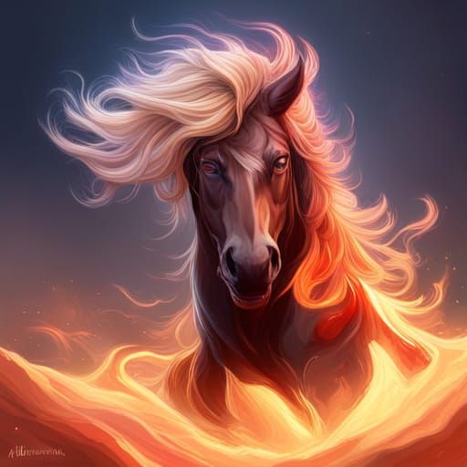 Fiery Horse Head Portrait in Hyperdetailed Style