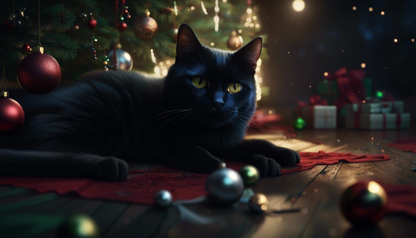 Mischievous Black Cat Takedown of Christmas Tree