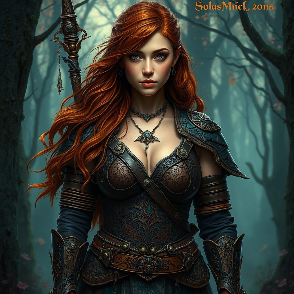 Fantasy Woman Warrior in Mystical Forest