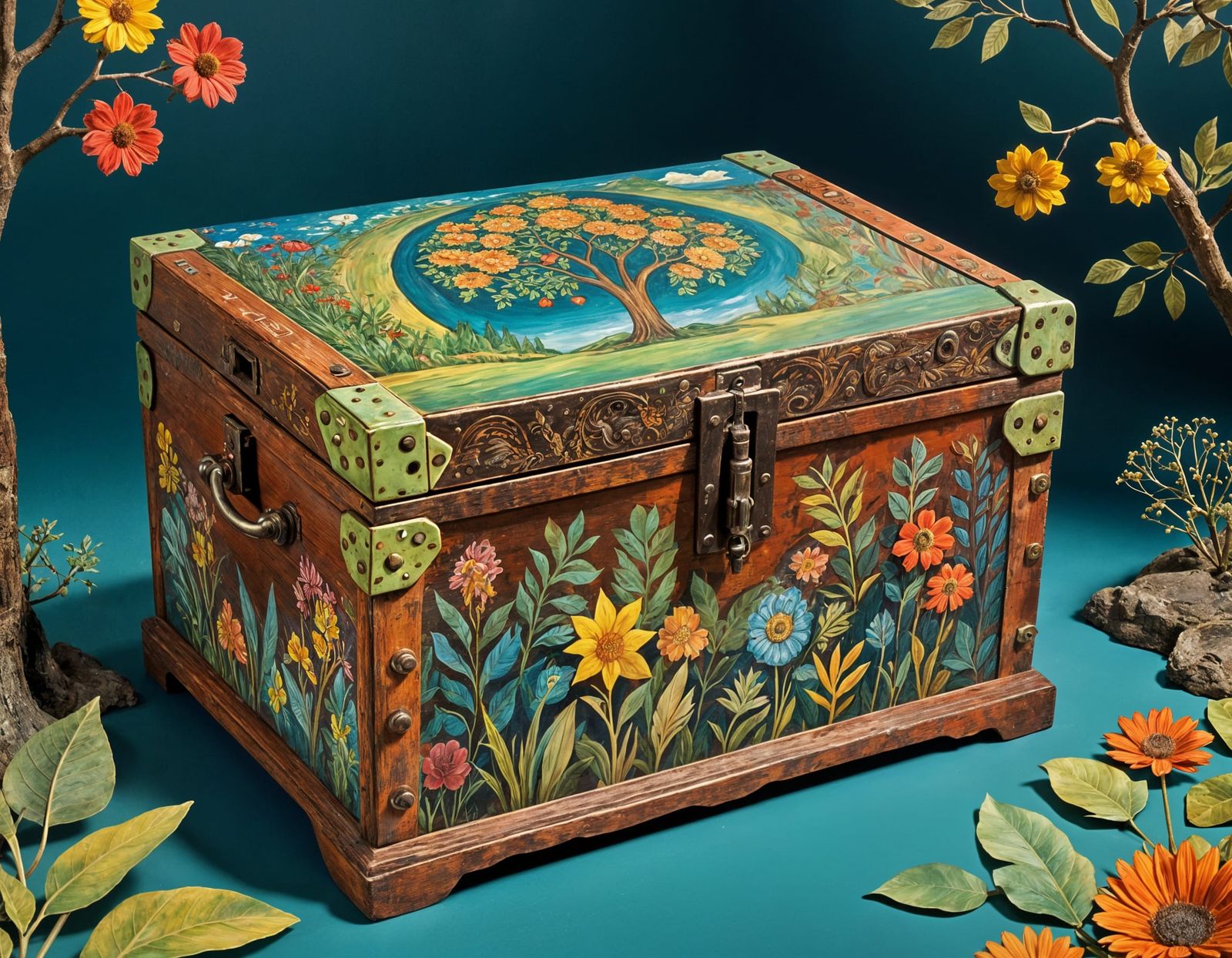 Whimsical Wooden Box Art in a Vintage Style