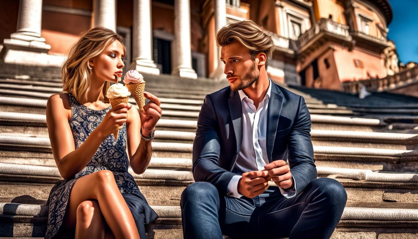 Romantic Moment on the Spanish Steps, Rome