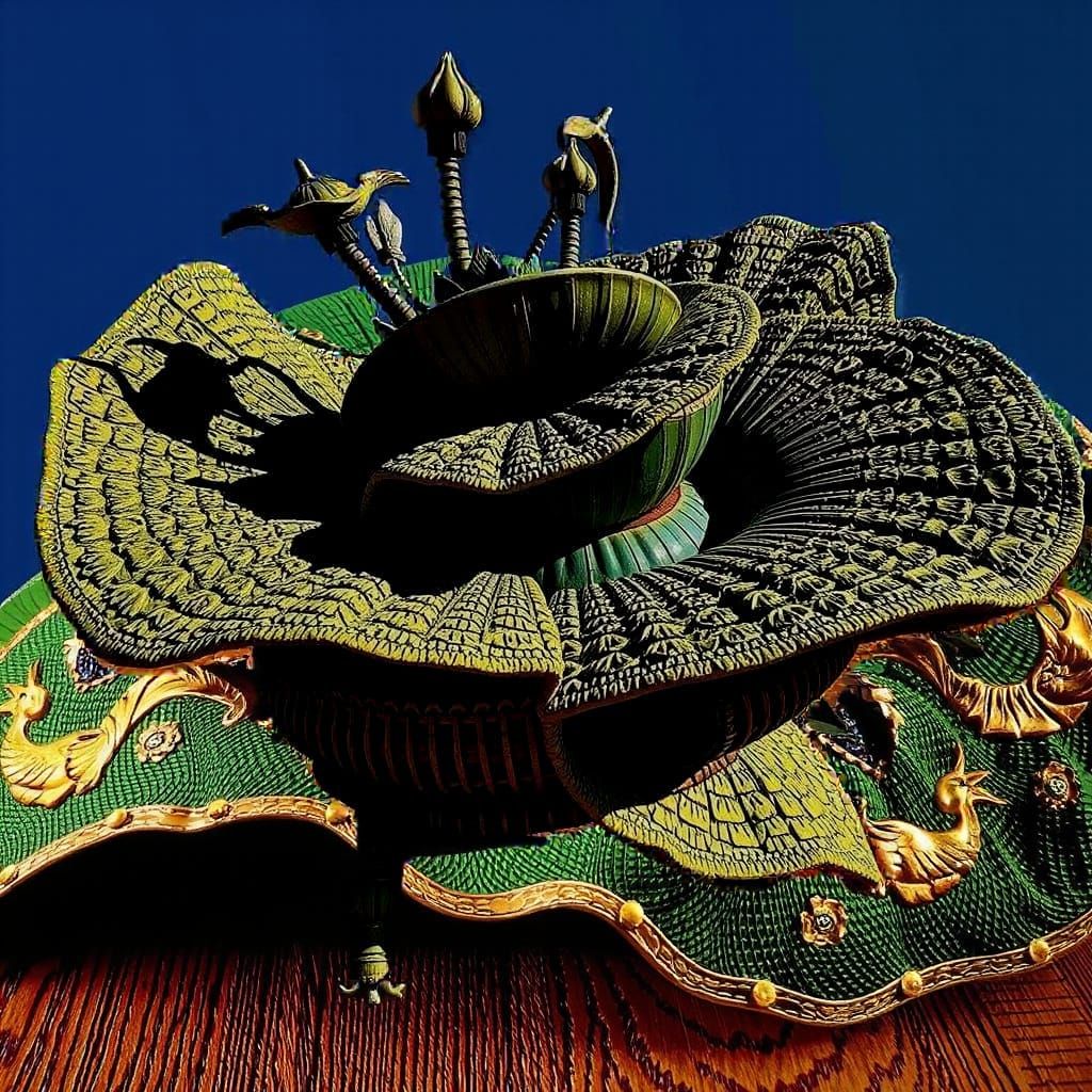 Detailed Botanic Illustration in Green, Teal, and Gold