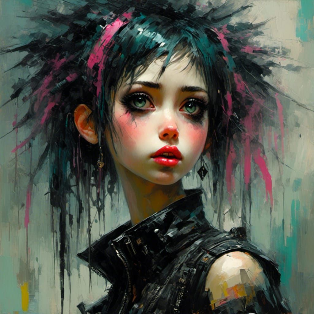 Goth Punk Girl Portrait in Cyberpunk Style